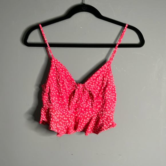 For Love & Lemons Dark Pink Star Print Crop Top Adjustable Strap Size Small - Picture 8 of 8